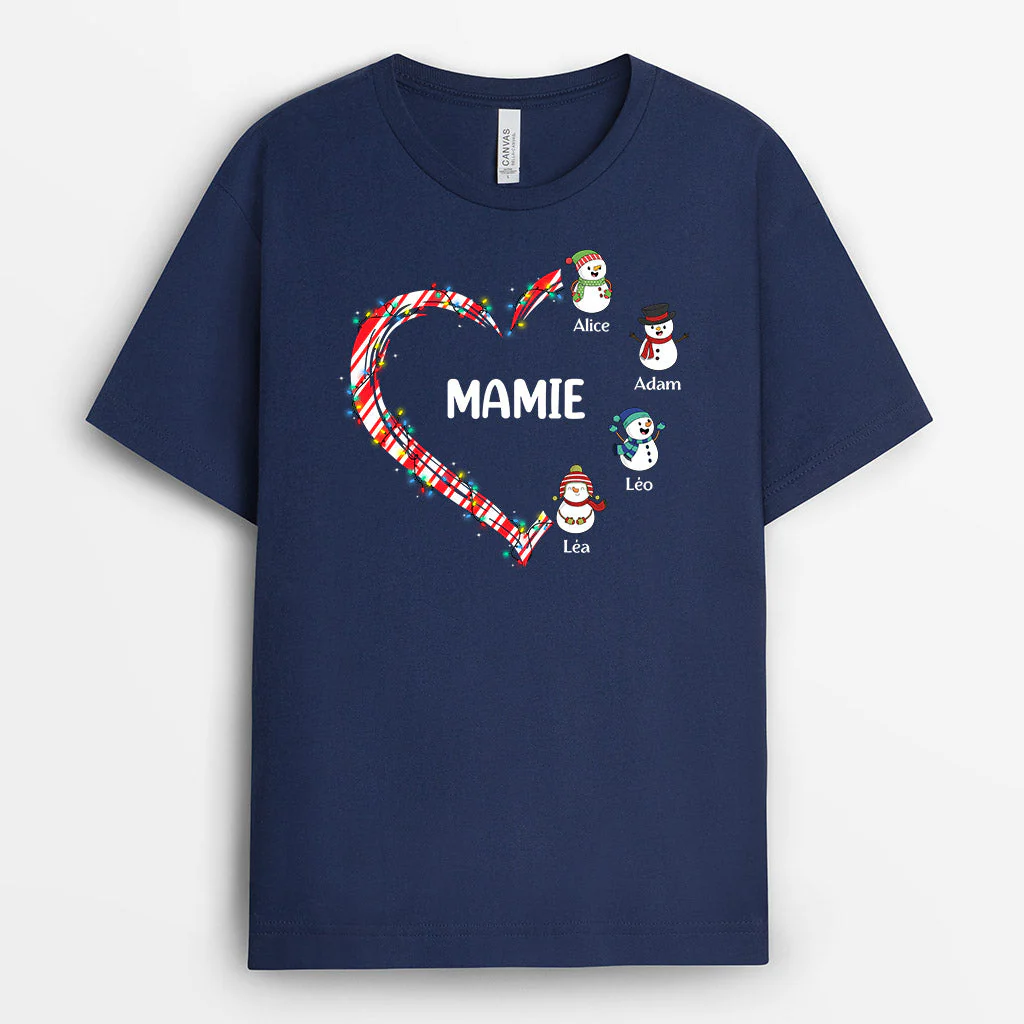 Tee Shirt Mamie Personnalisé - Le Cœur De Mamie | Avec Bonhommes de Neige - Image 3