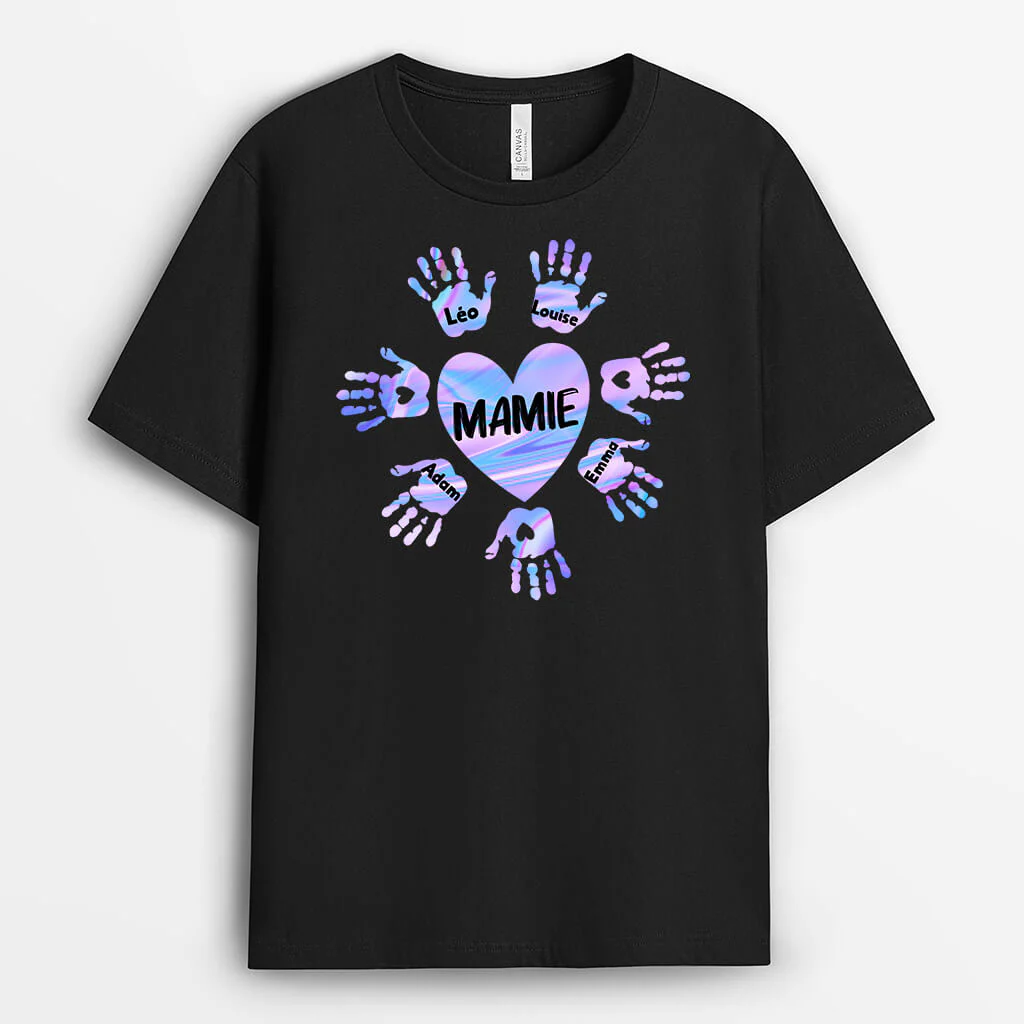 T Shirt Mamie Personnalisé - Le Cœur De Mamie | Design Mains Entourage