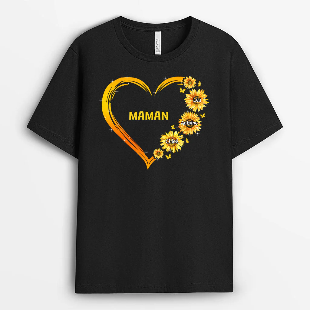 T Shirt Mamie Personnalisé - Le Cœur de Mamie | Design Fleurs Jaunes - Image 2