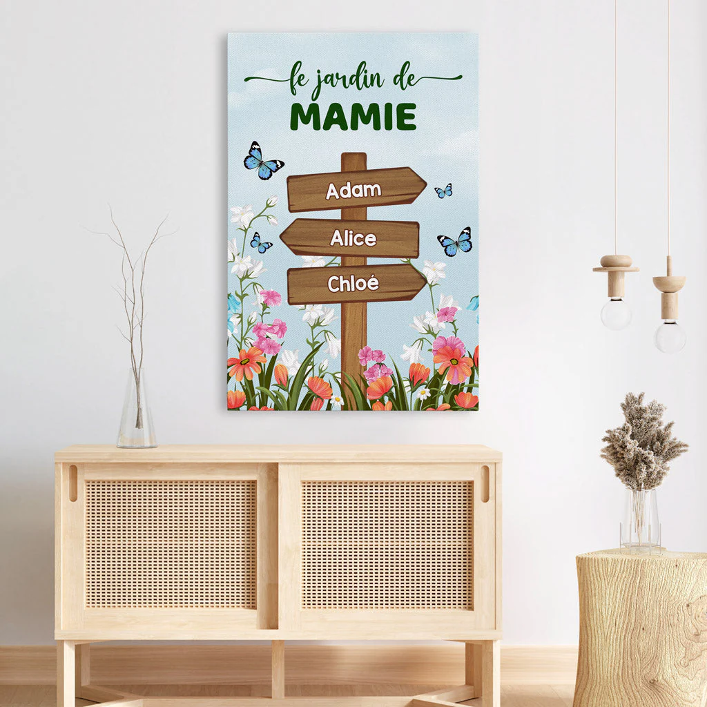 Toile Personnalisée Mamie - Le Jardin de Mamie Direction Et Papillons - Image 3