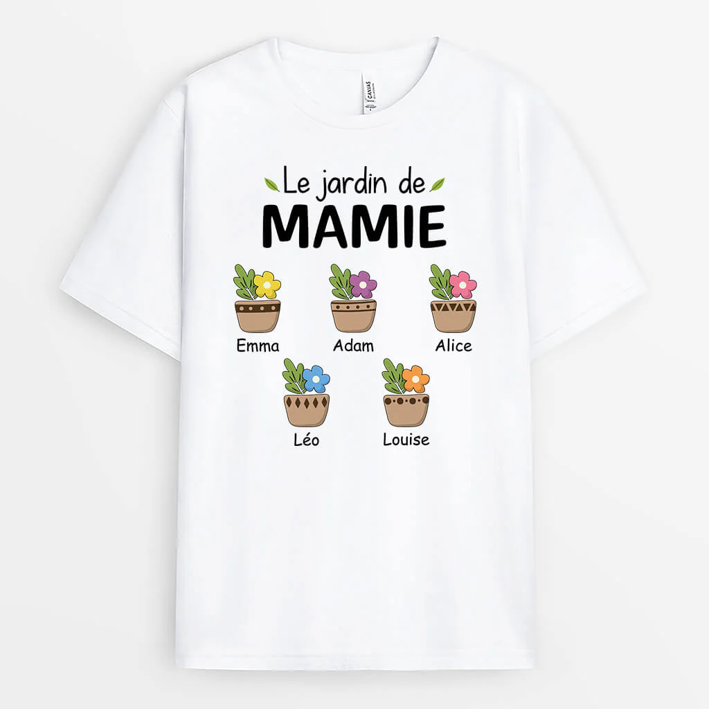 Le Jardin De Mamie Version Dessin Coloré - Tee Shirt Mamie Personnalisé