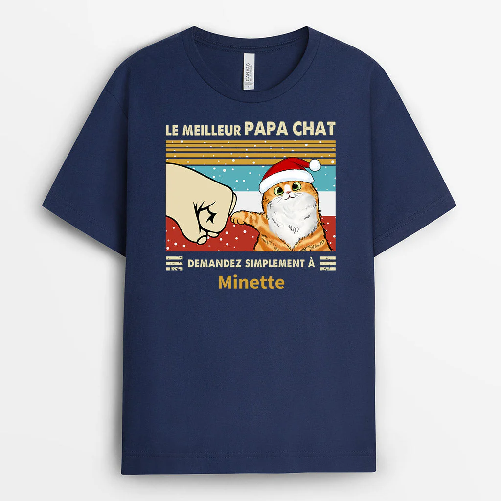 Tee Shirt Personnalisé Chat - Le Meilleur Papa Chat Poing | Version Sombre