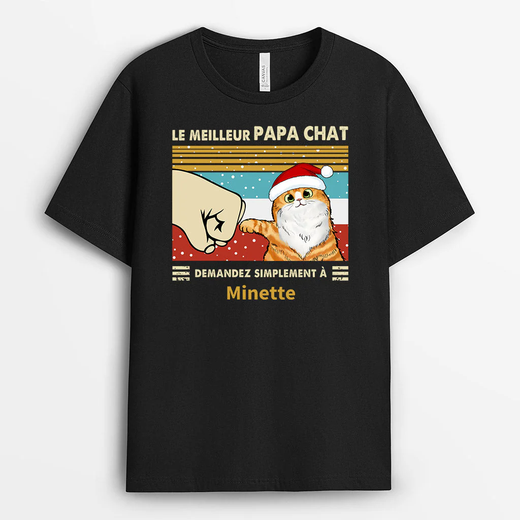 Tee Shirt Personnalisé Chat - Le Meilleur Papa Chat Poing | Version Sombre - Image 2