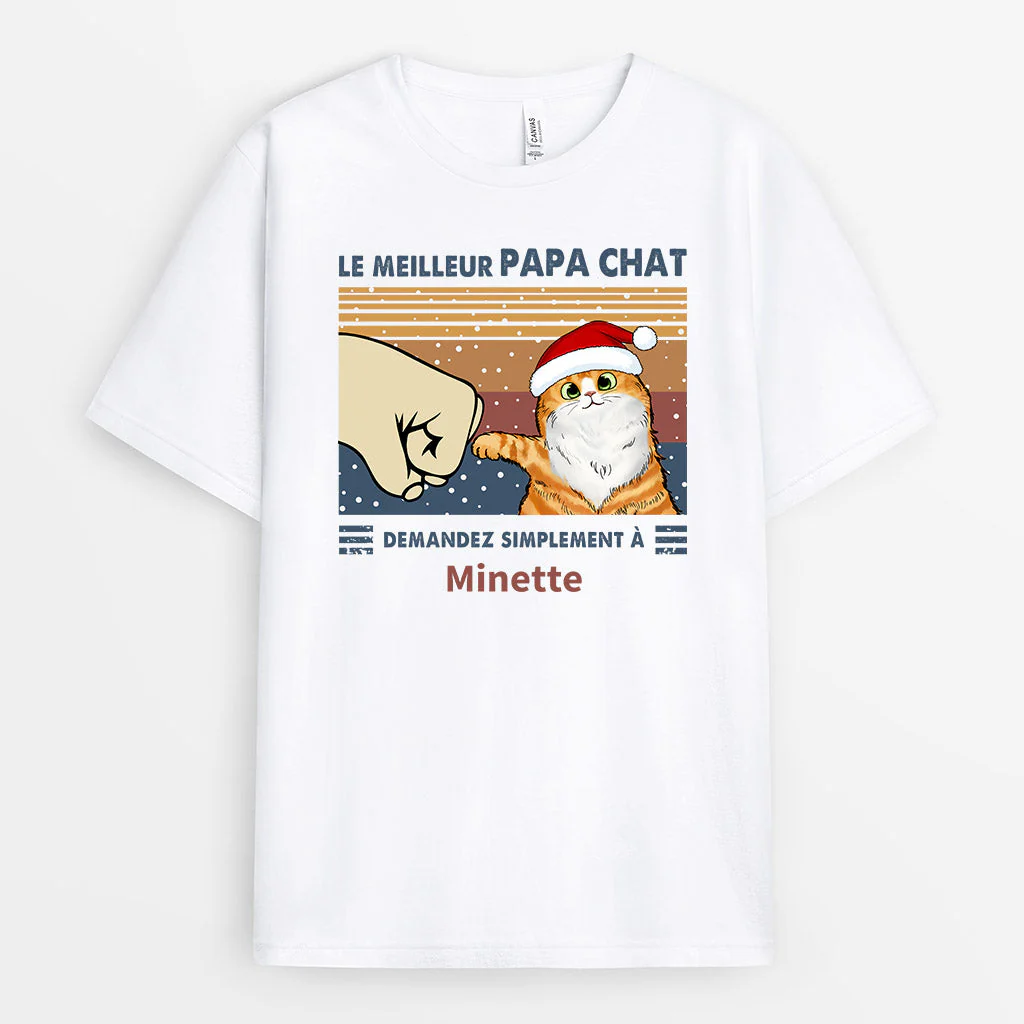 Tee Shirt Personnalisé Avec Chat - Le Meilleur Papa Chat Poing | Version Clair