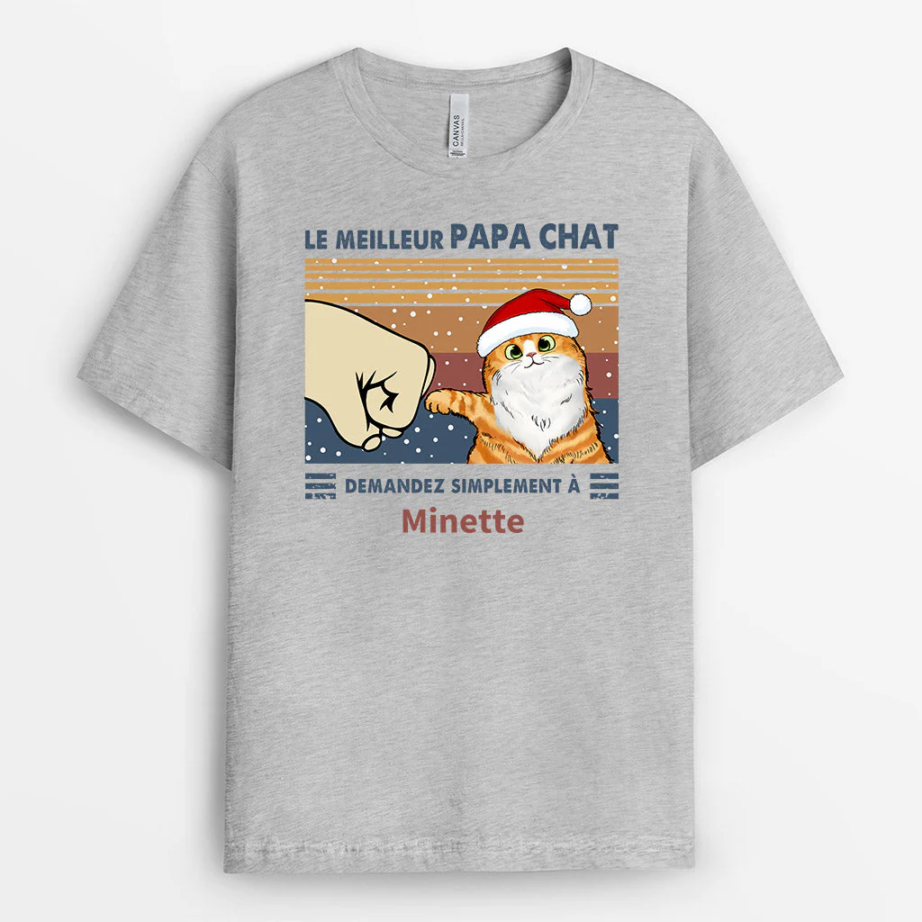 Tee Shirt Personnalisé Avec Chat - Le Meilleur Papa Chat Poing | Version Clair - Image 2