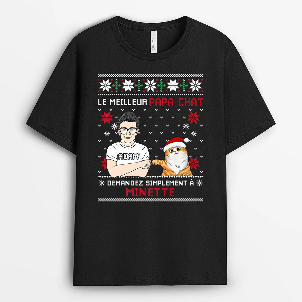T Shirt Personnalisé Avec Chat - Le Meilleur Papa Chat Demandez Noël