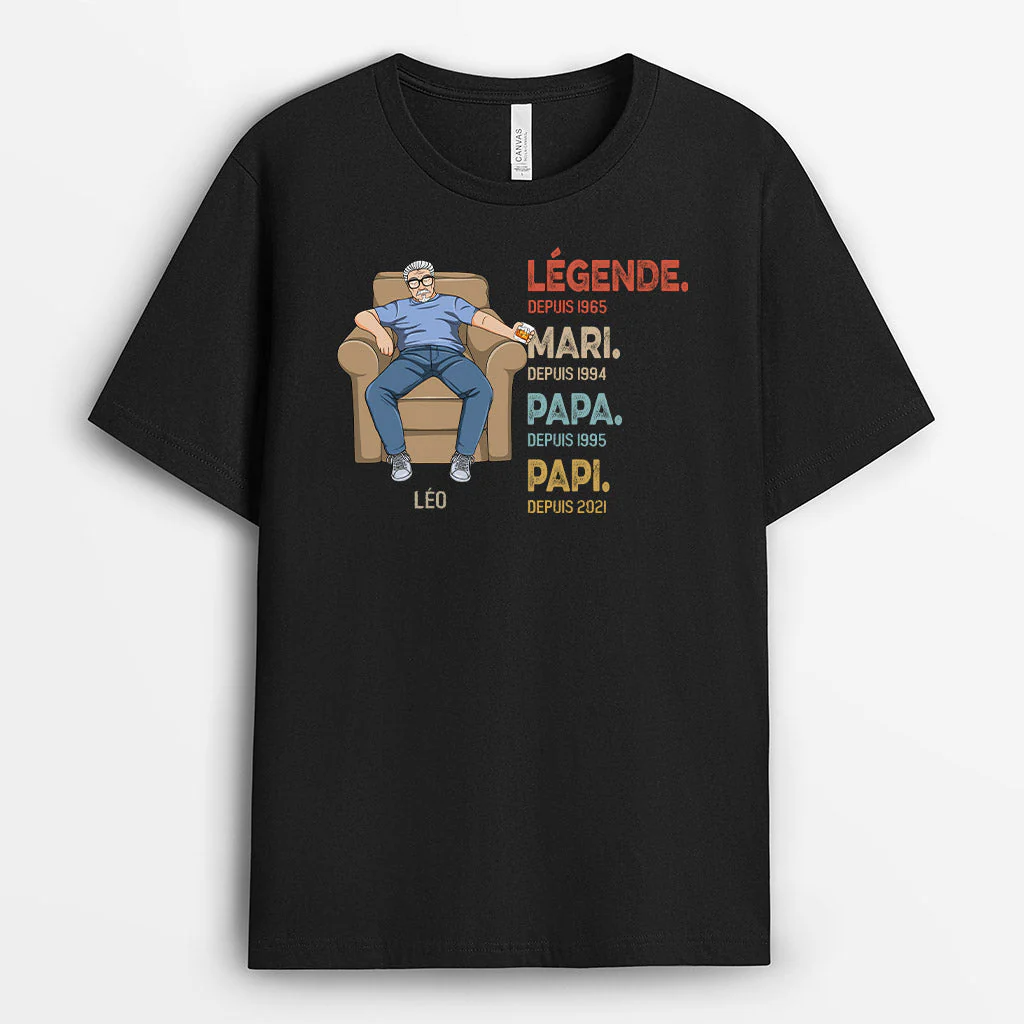 Tee Shirt Personnalisé Pour Papy - Légende Mari Papa Papi - Design Vintage Sofa
