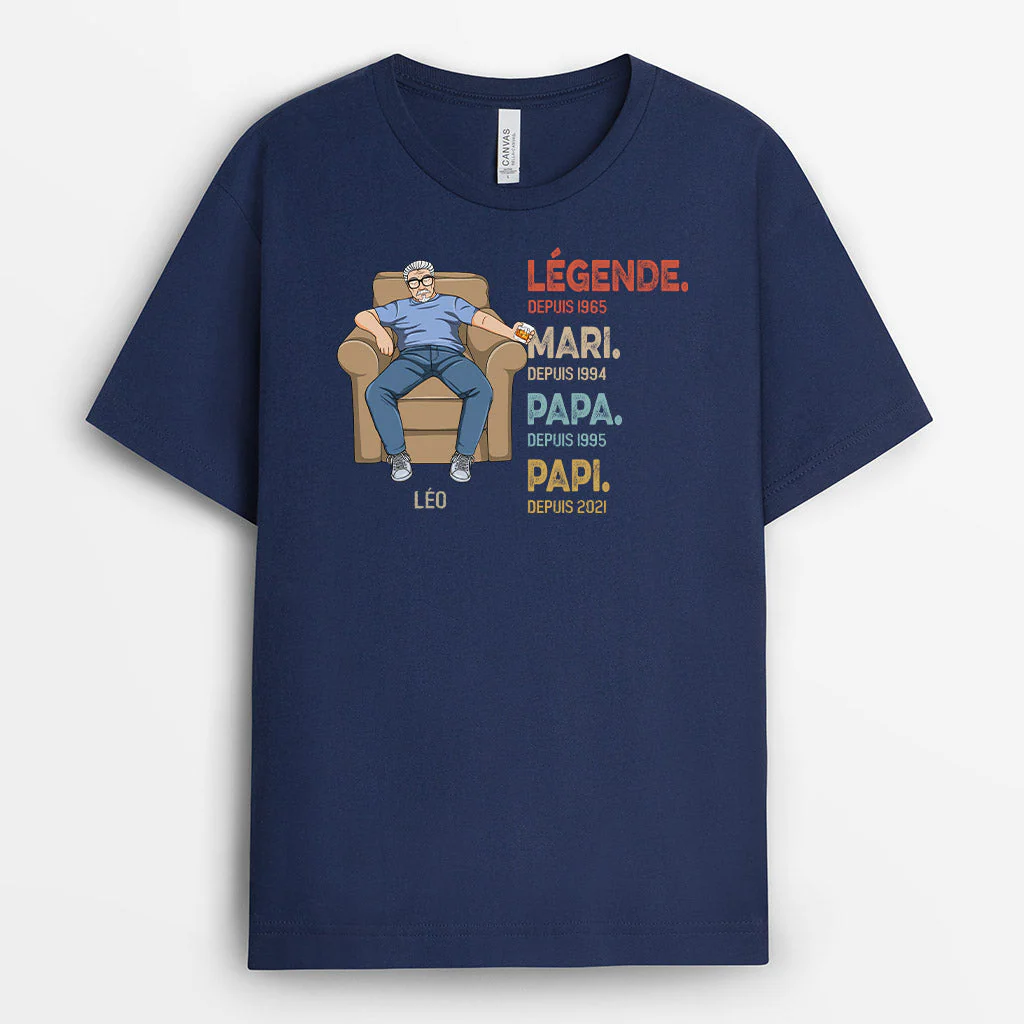 Tee Shirt Personnalisé Pour Papy - Légende Mari Papa Papi - Design Vintage Sofa - Image 2