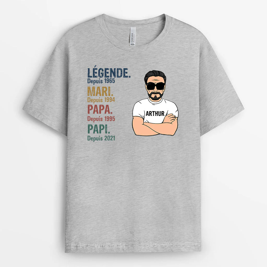 T shirt Personnalisé Papi - Légende Vintage Papa Papi