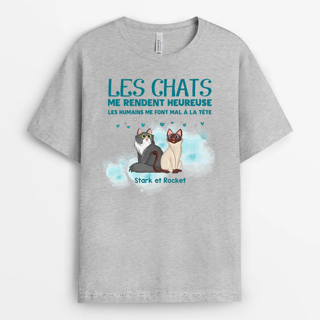 Tee Shirt Personnalisé Avec Chat - Les Chats Me Rendent Heureux - Image 2
