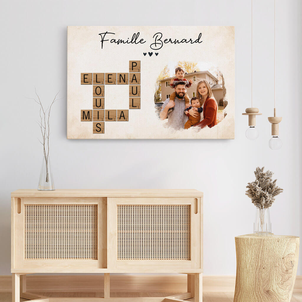 Toile Famille Personnalisé - Famille Avec Photo Et Mots Croisés - Image 3