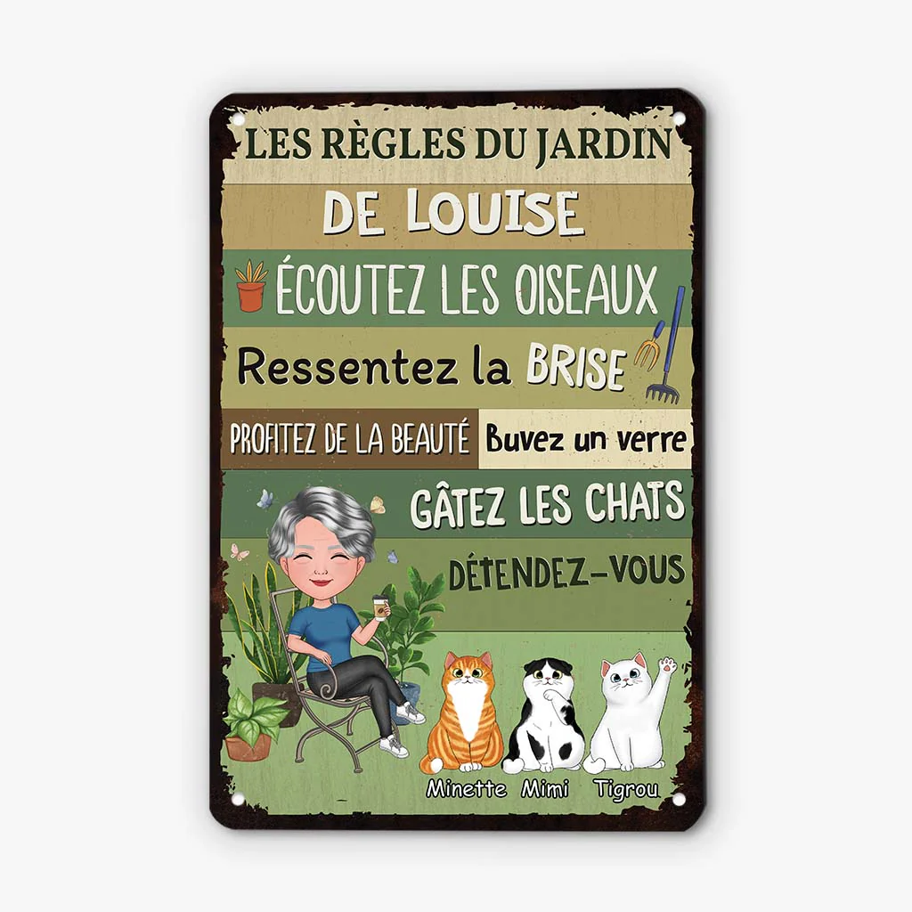 Pancarte Jardin Personnalisé | Les Règles Du Jardin De Stéphanie Avec Chats Chiens - Image 2