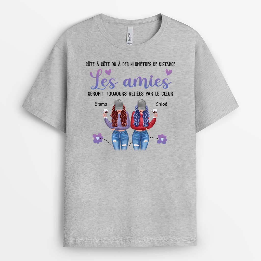 T-shirt Personnalisé Meilleure Amie - Les Sœurs Seront Toujours Reliées Par Le Cœur - Image 2