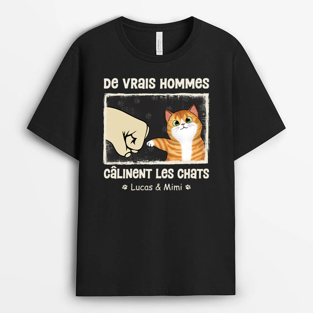 Tee Shirt Personnalisé Rigolo – Les Vrais Hommes Câlinent Des Chats