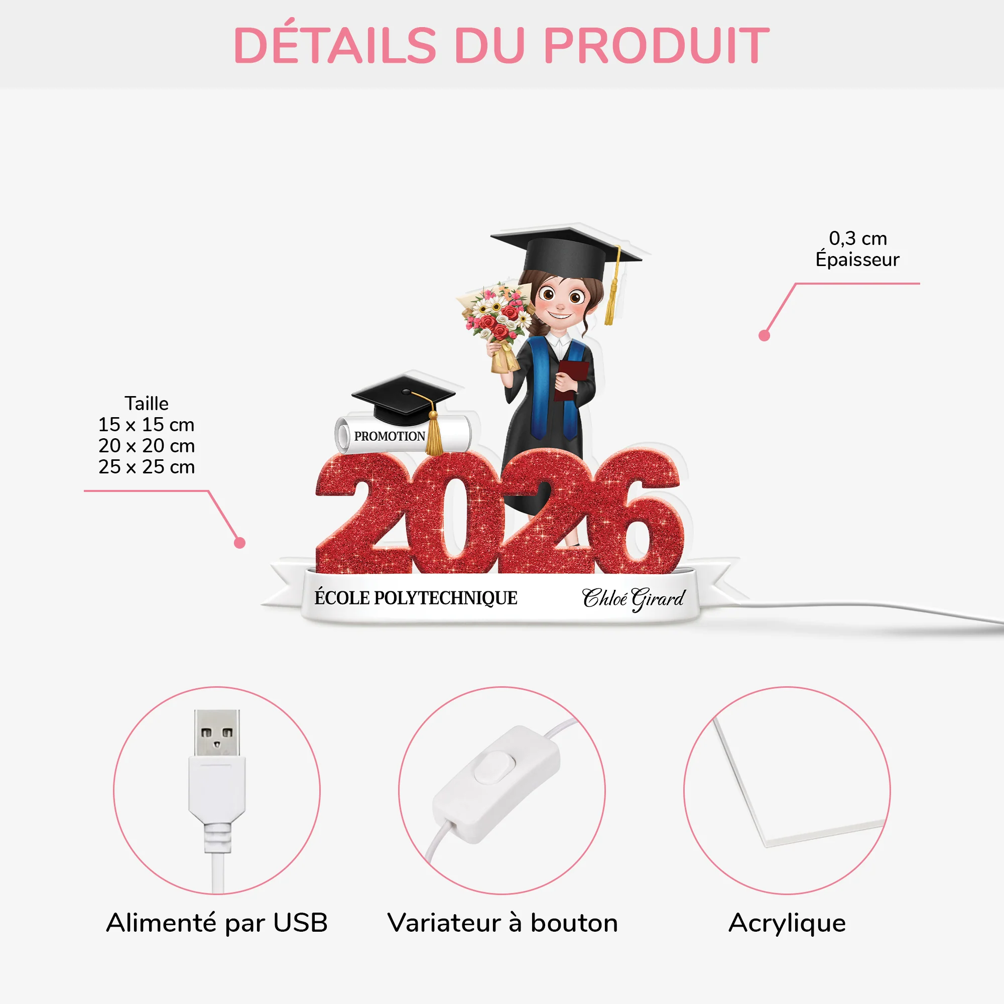 Lightbox Personnalisable - Cadeau Remise De Diplôme Femme Homme - Image 3