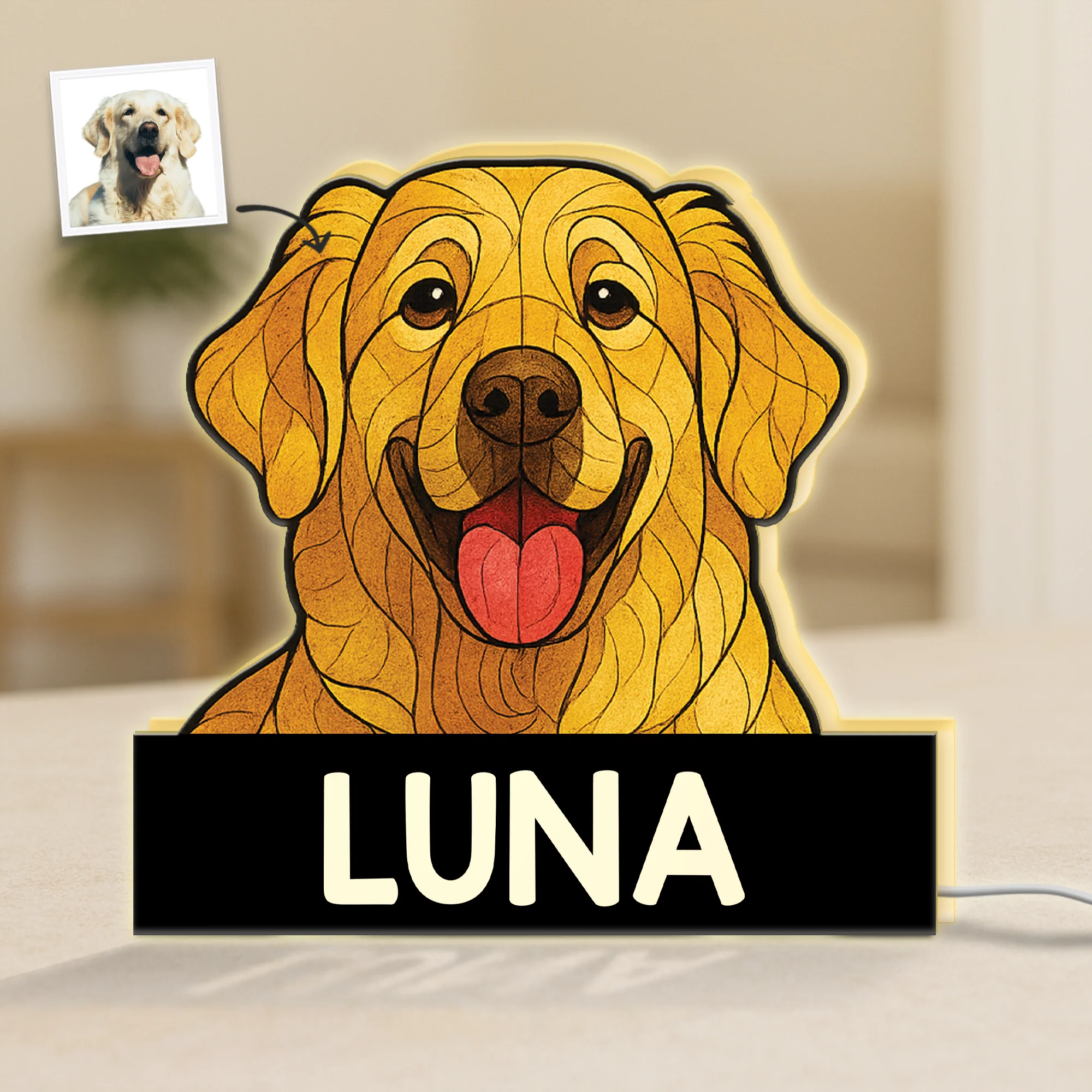 Lightbox Personnalisable Chien - Style Vitrail