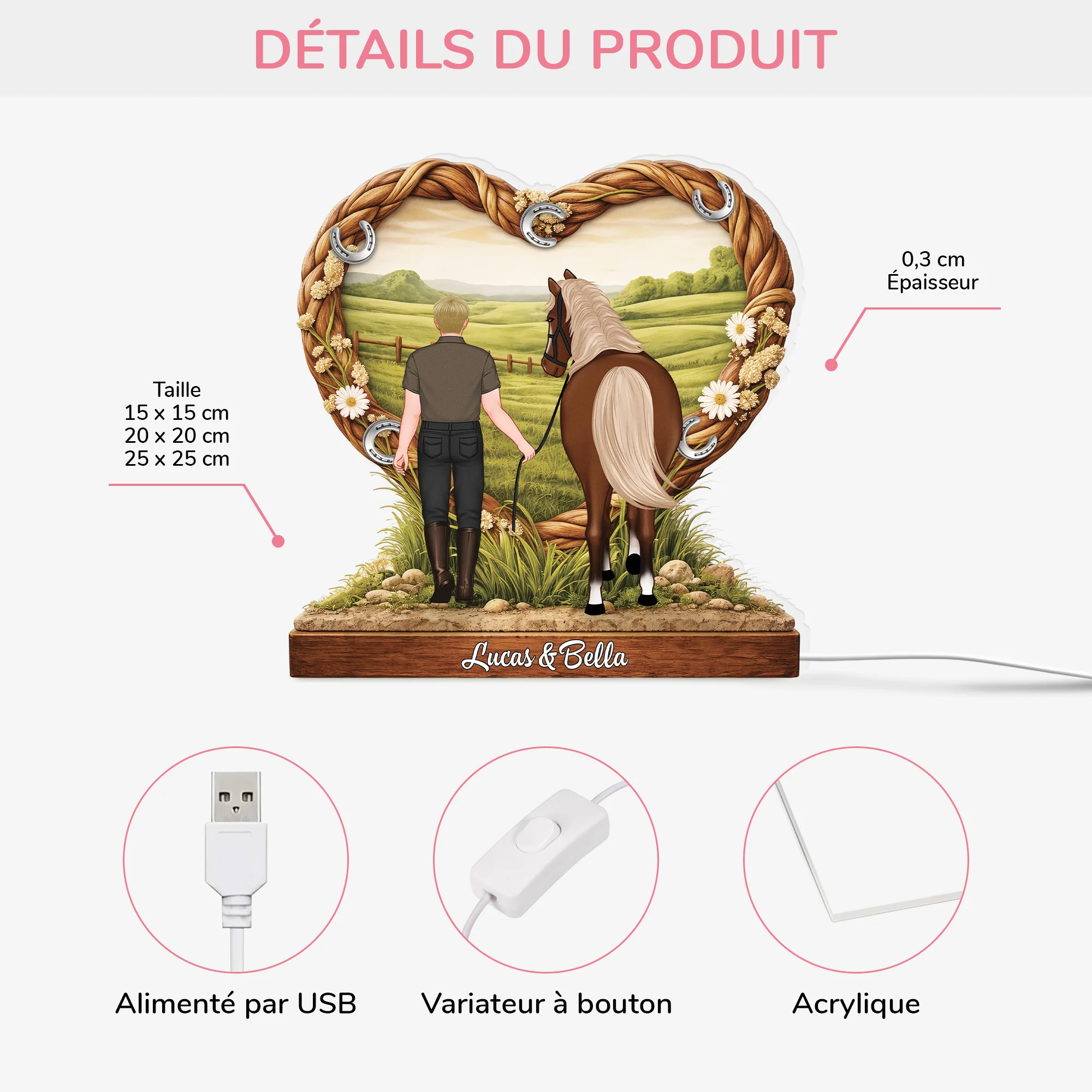 Lightbox Personnalisable Femme/Homme - Cadeau Sur Le Cheval - Image 2
