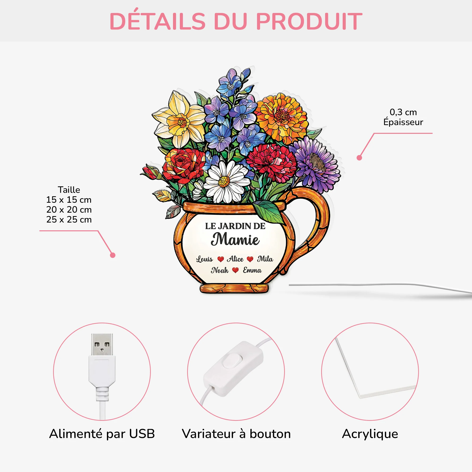 Lightbox Personnalisable - Fleurs De Mamie Maman - Image 2