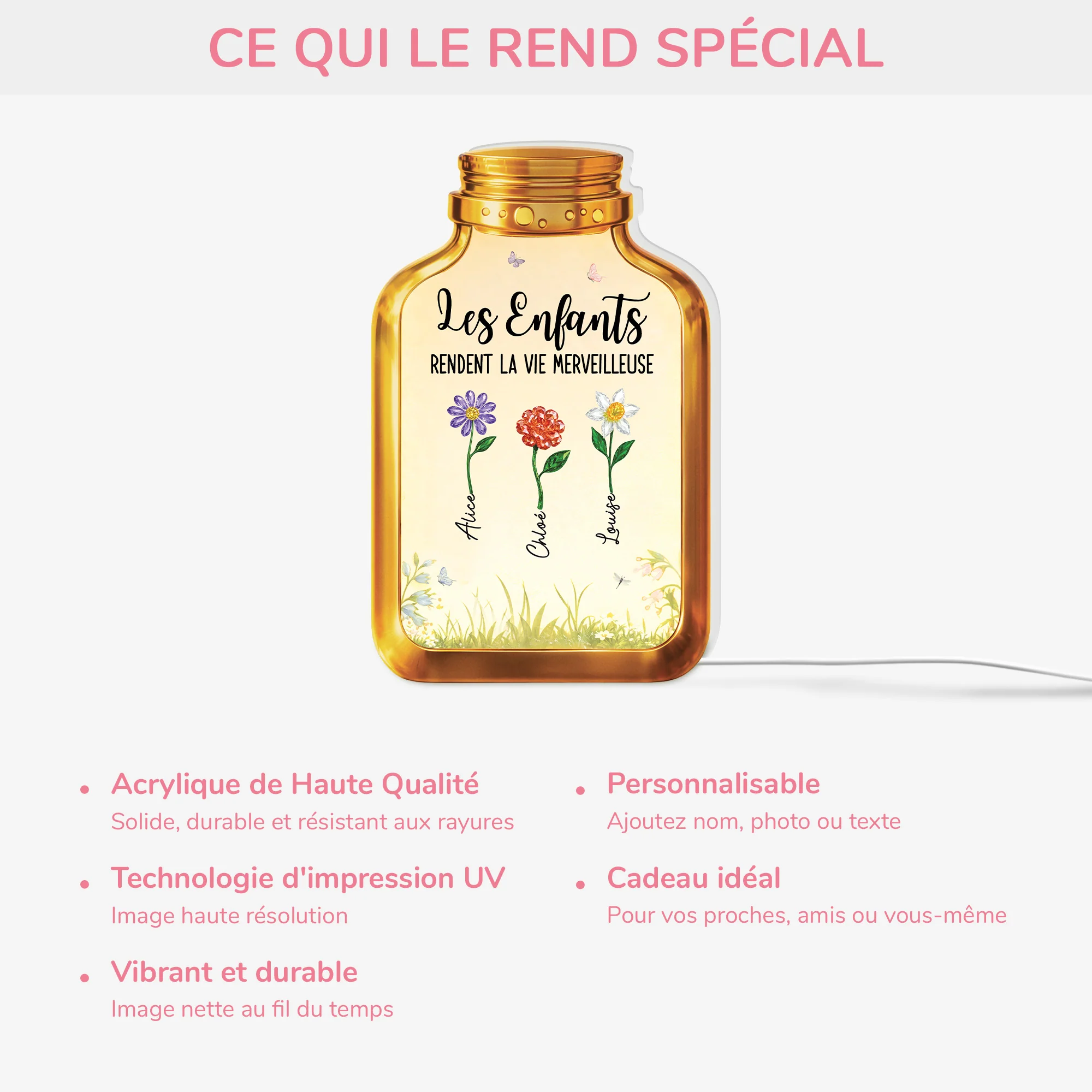 Lightbox Personnalisable - Fleurs Et Petits-enfants De Maman Mamie - Image 4