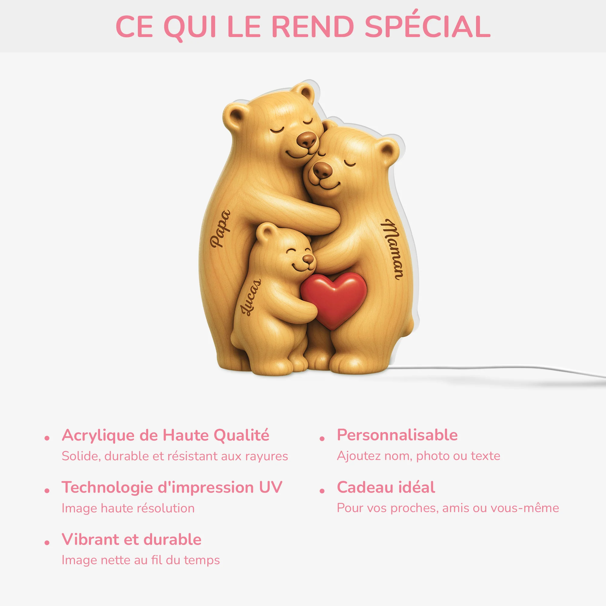 Lightbox Personnalisable - Jolie Famille Ours - Image 3
