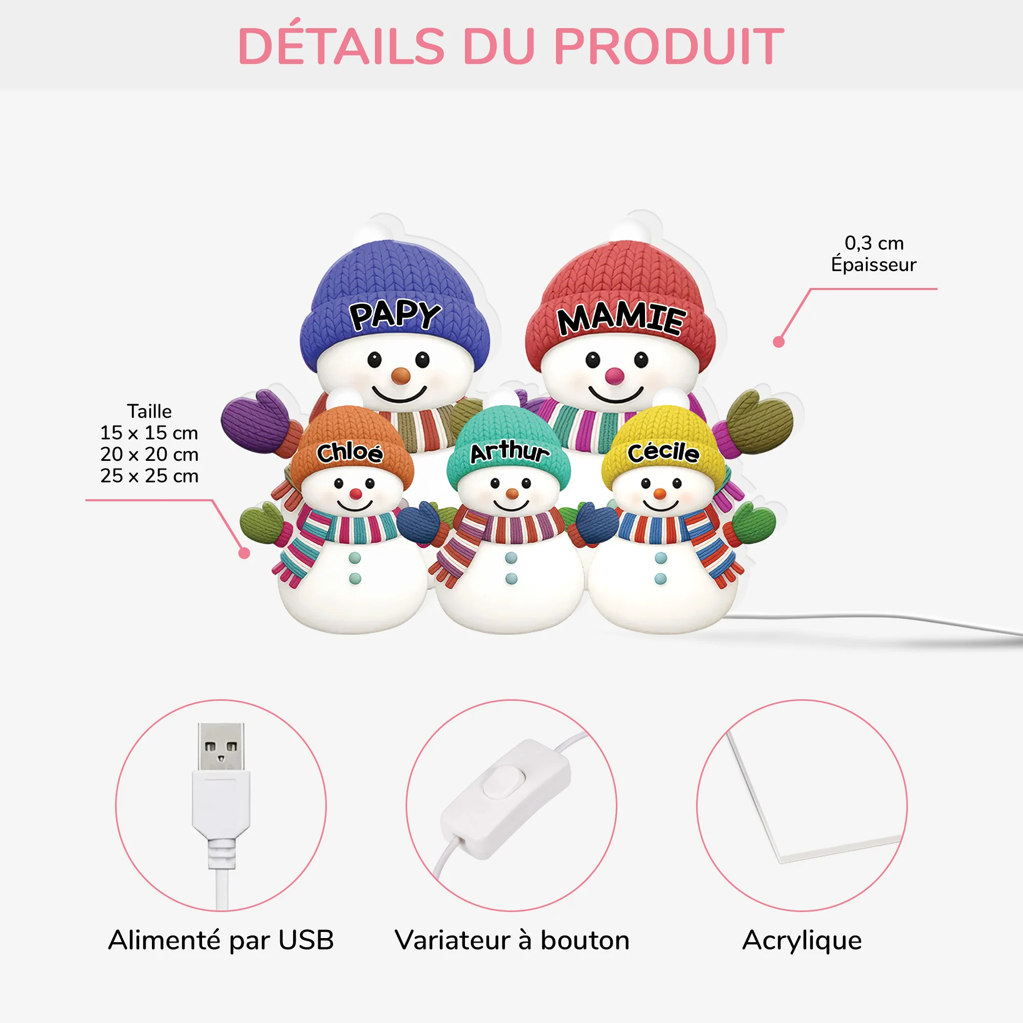 Lightbox Personnalisable Noël Famille - Ensemble Bonhomme De Neige - Image 3