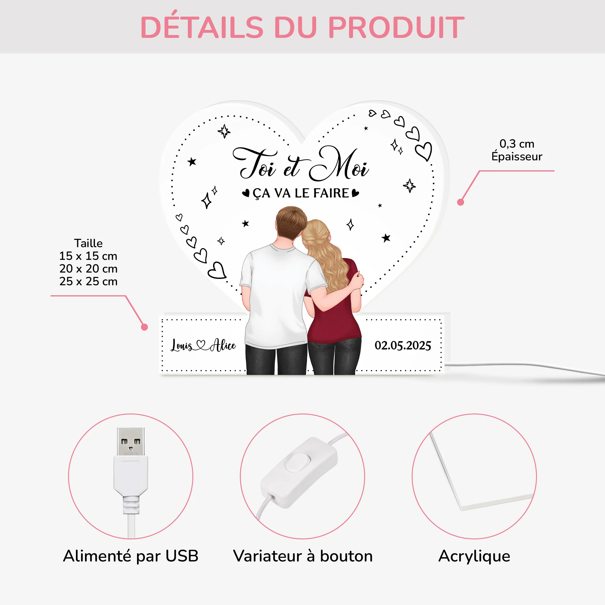 Lightbox Personnalisable Pour Couple - Toi Et Moi - Image 3