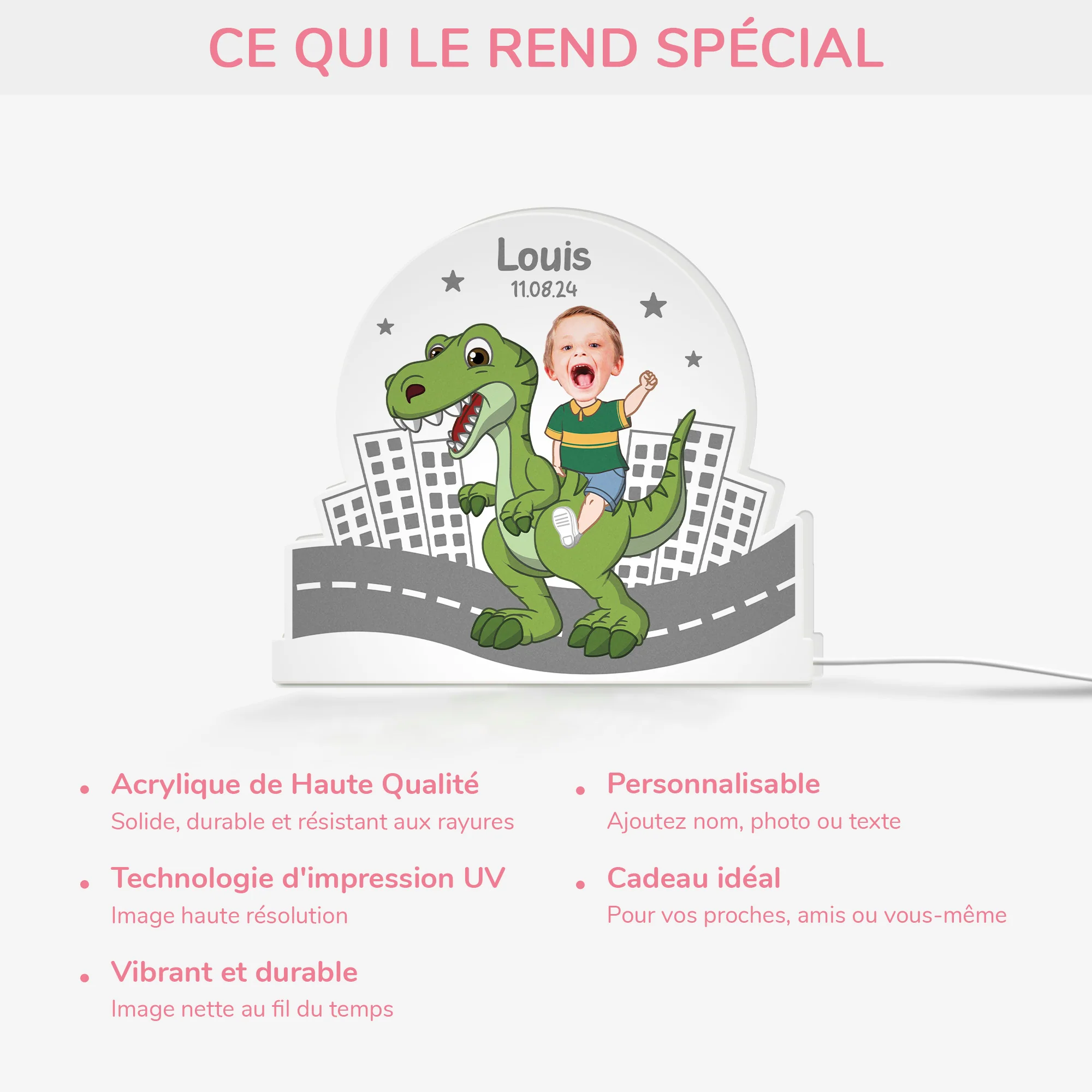 Lightbox Personnalisable Pour Enfant - Avec Visage Et Dinosaure - Image 4