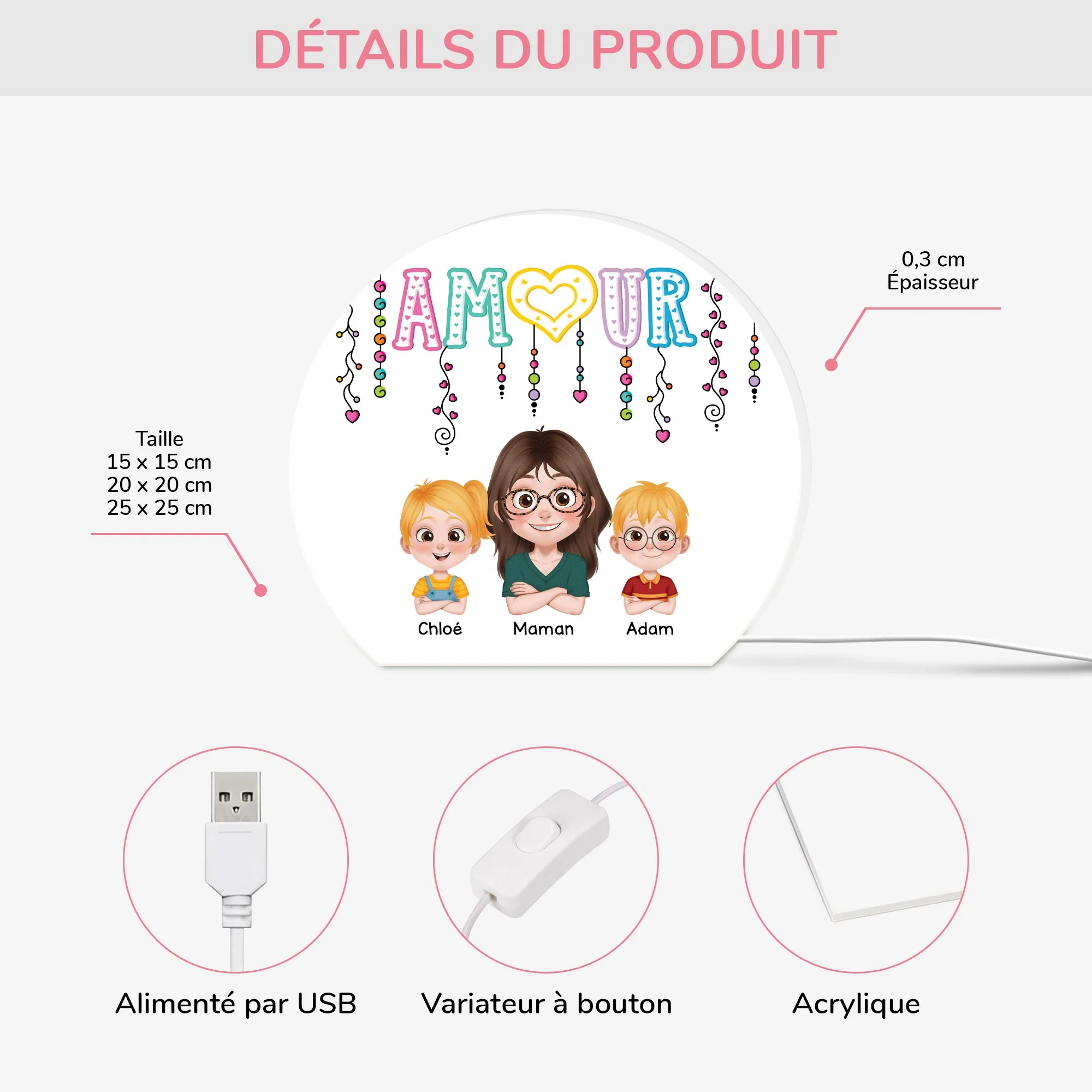 Lightbox Personnalisable Pour Maman - Amour Version Colorée - Image 3