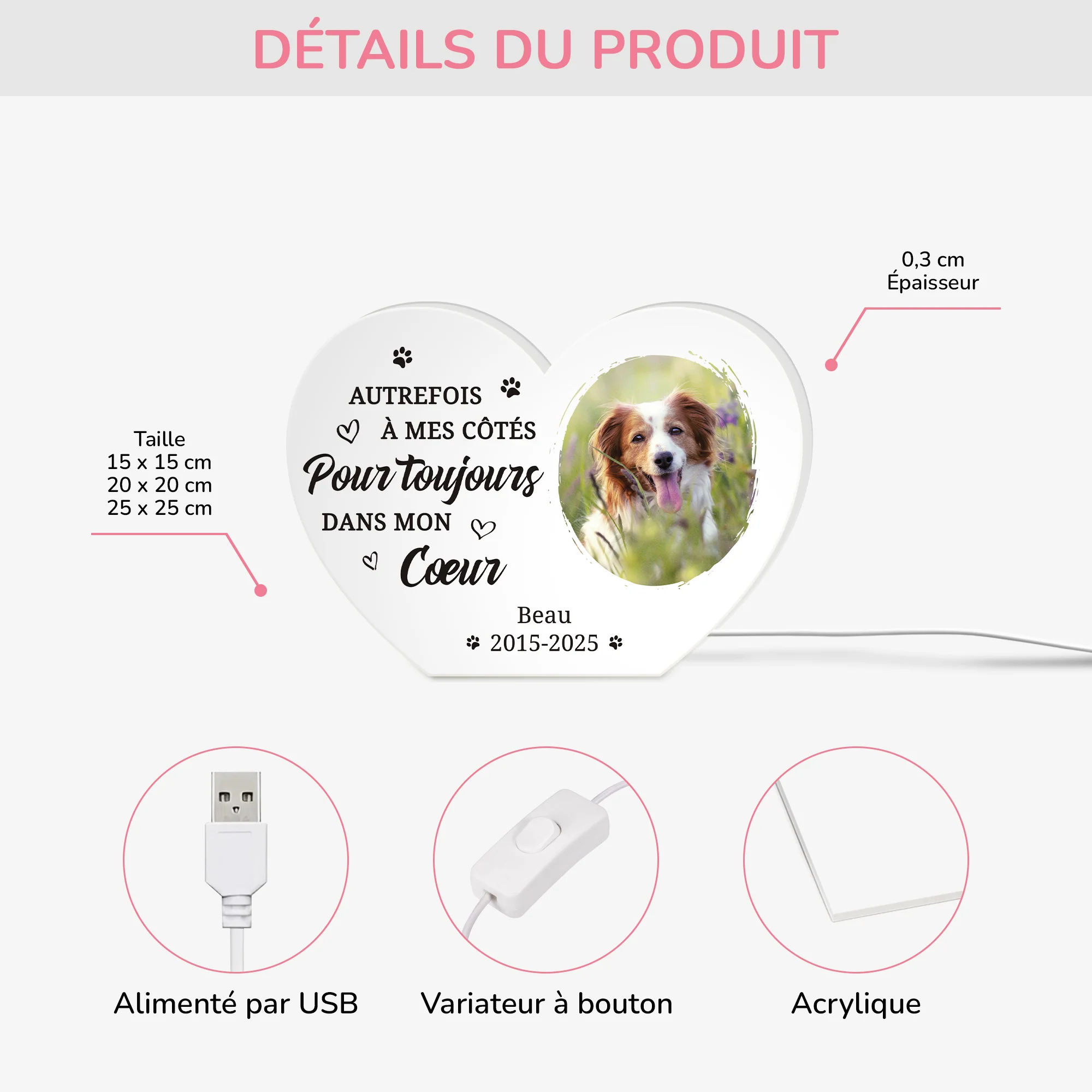 Lightbox Personnalisable - Toujours Dans Mon Cœur - Cadeau Commémoratif Chien - Image 3