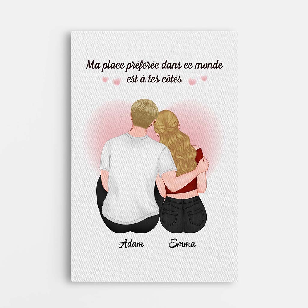 Toile Personnalisée Couple - Ma Place Préférée Dans Ce Monde Est À Tes Côtés