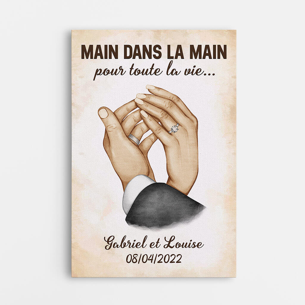 Toile Personnalisée Couple - Main Dans La Main Pour La Vie