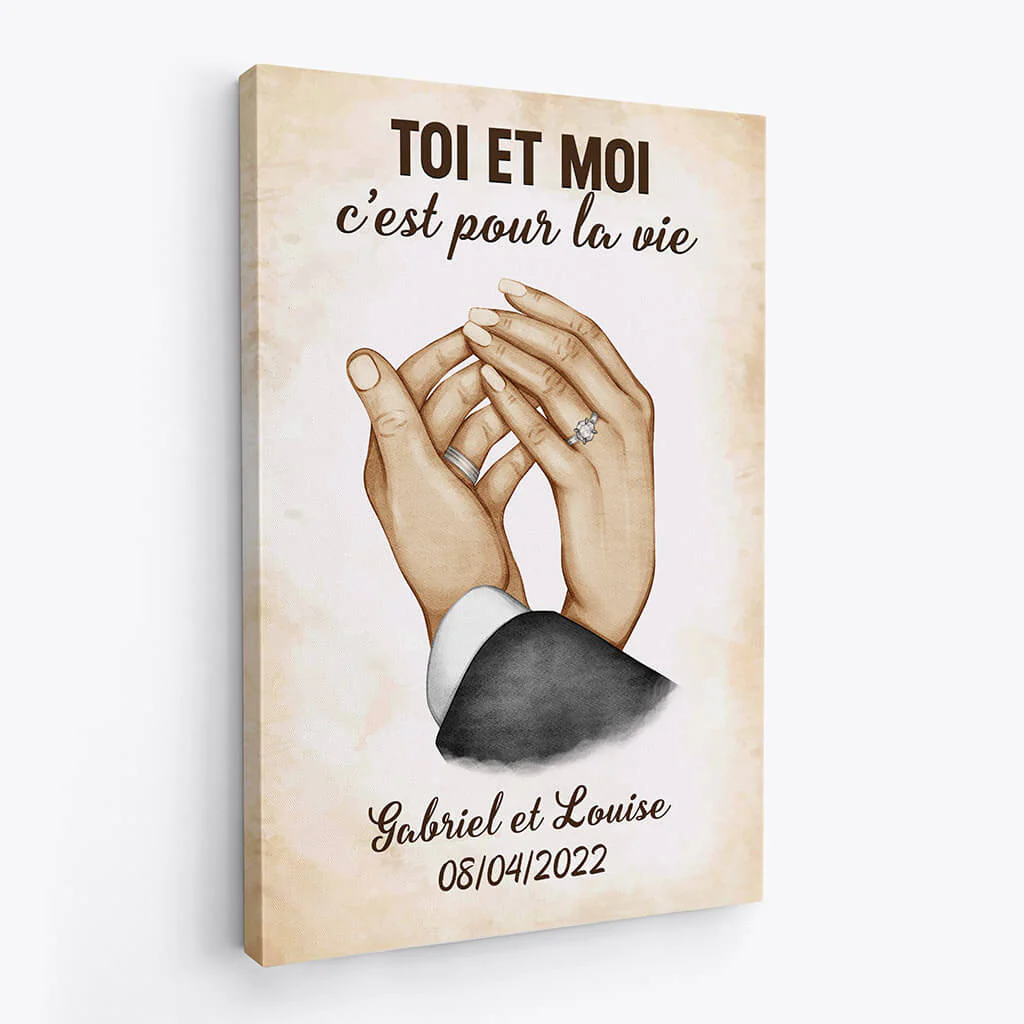 Toile Personnalisée Couple - Main Dans La Main Pour La Vie - Image 2