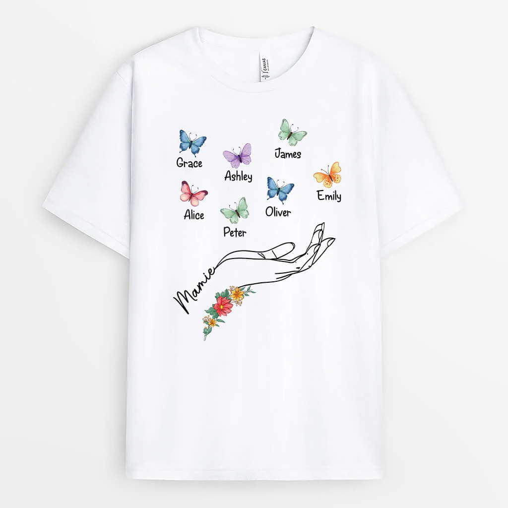 Tee Shirt Personnalisé Maman - Maman Avec Main Et Papillons