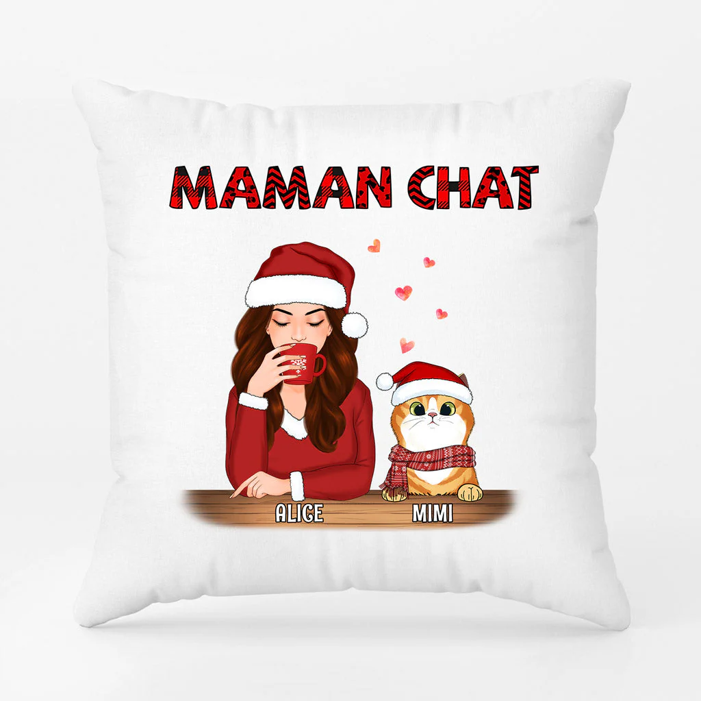Coussin personnalisé de Noël – Maman Chat