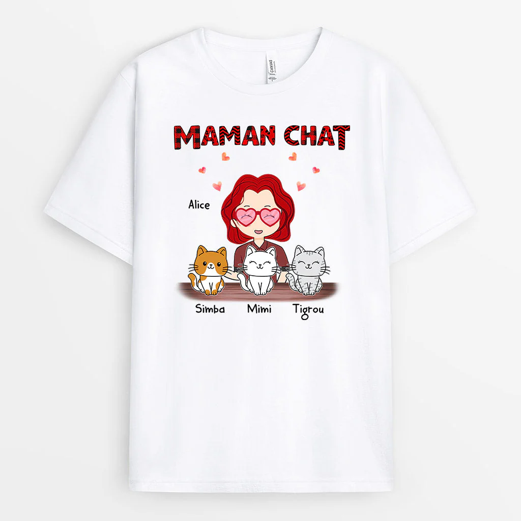 T-shirt Personnalisé Maman - Maman Chat Table Mot Rouge