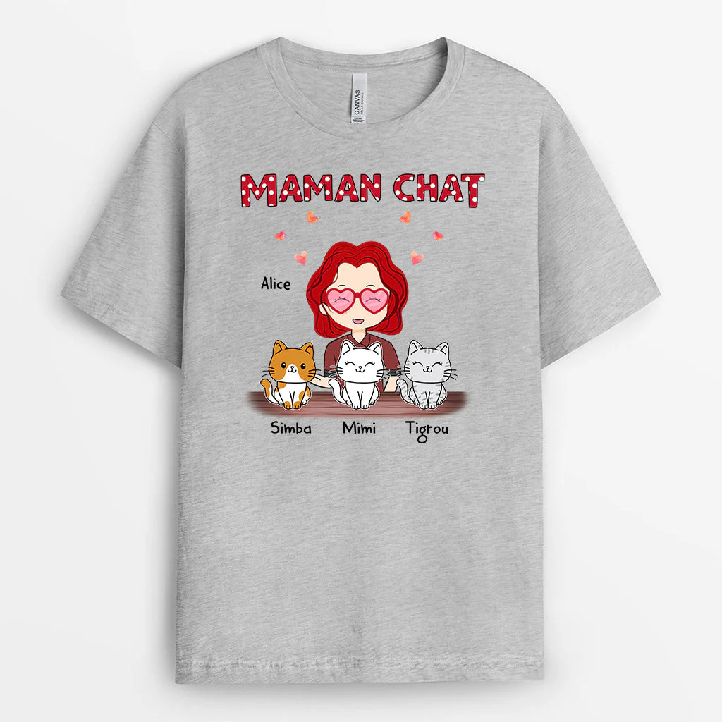 T-shirt Personnalisé Maman - Maman Chat Table Mot Rouge - Image 2