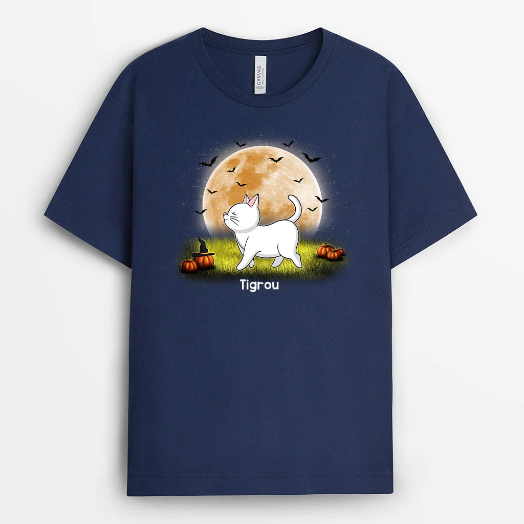 T-shirt Personnalisé Maman - Maman Chat Halloween Lune - Image 2