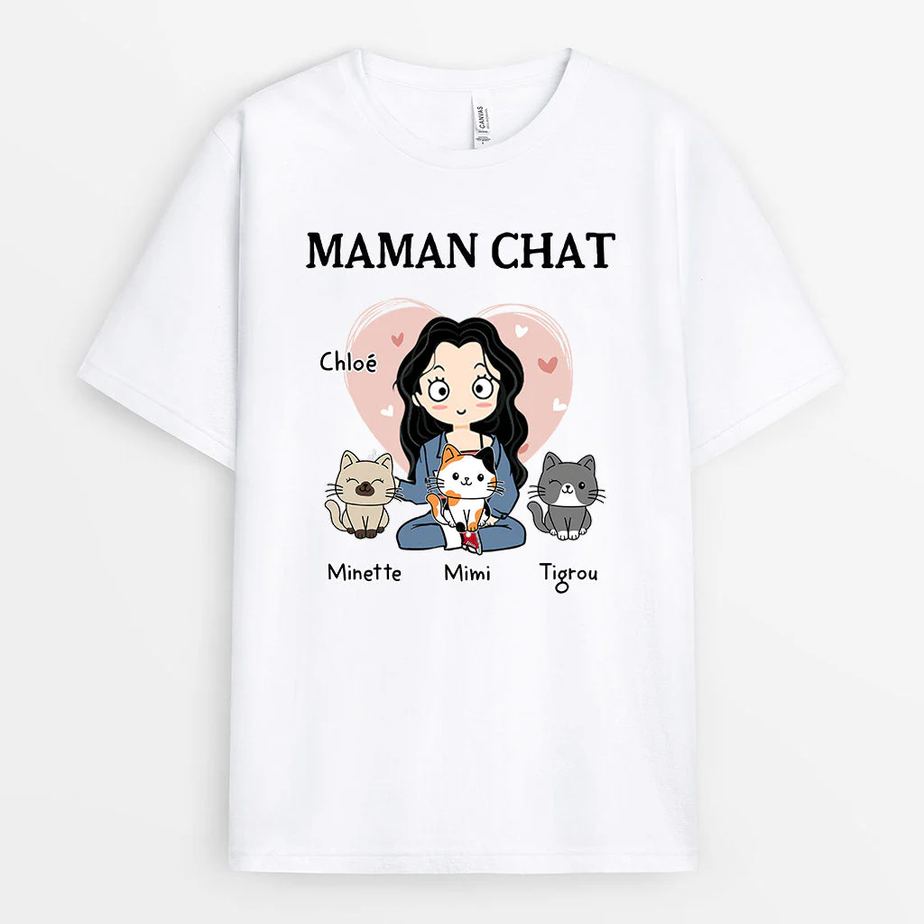 T-shirt Personnalisé Maman - Maman Chat Avec Cœur Rose