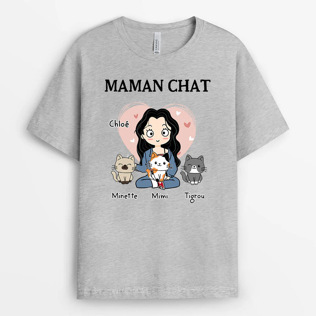 T-shirt Personnalisé Maman - Maman Chat Avec Cœur Rose - Image 2