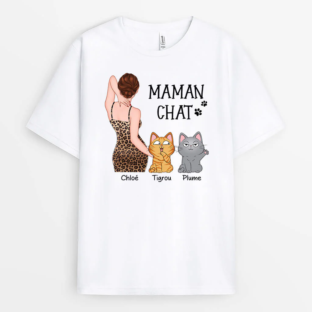 Tee Shirt Personnalisé - Maman Chat Version Femme Sexy Et Chat Mignon
