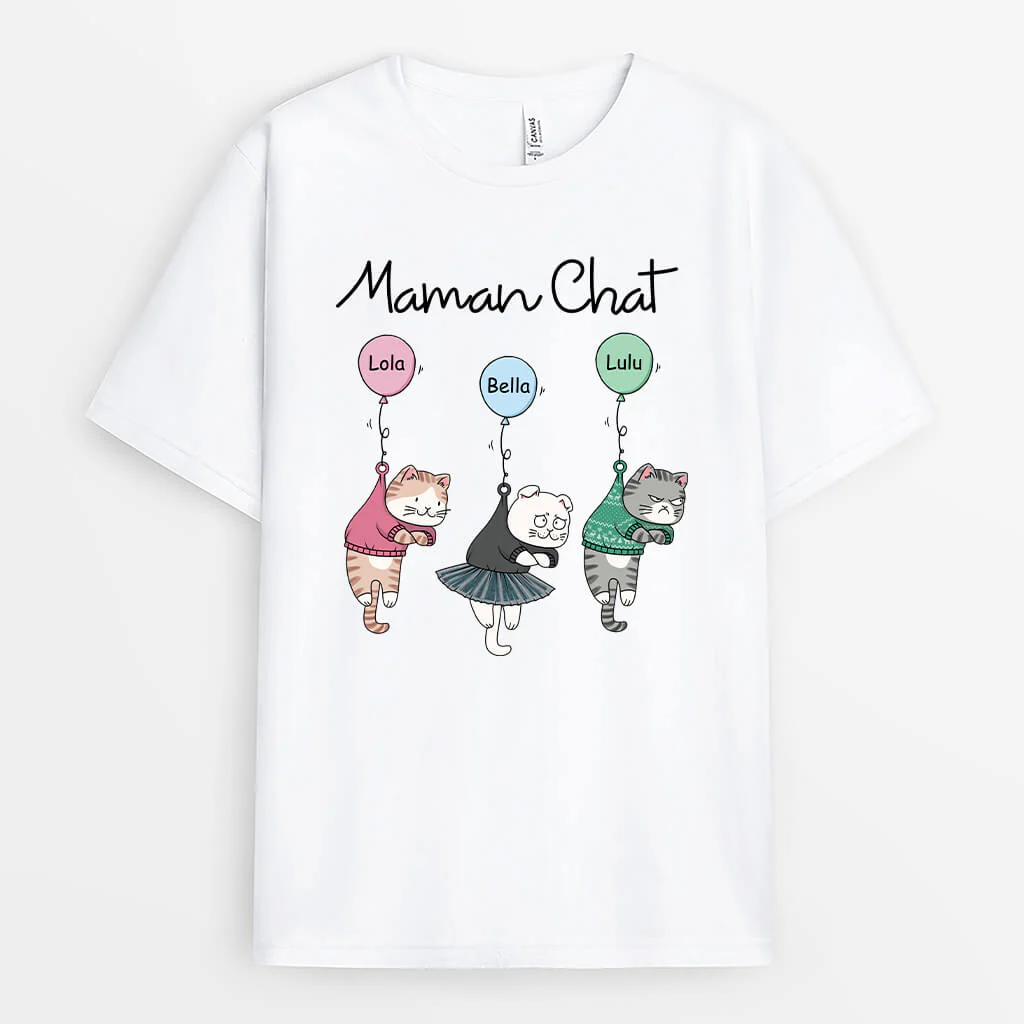 T Shirt Personnalisé Chat - Maman Chats Aux Ballons