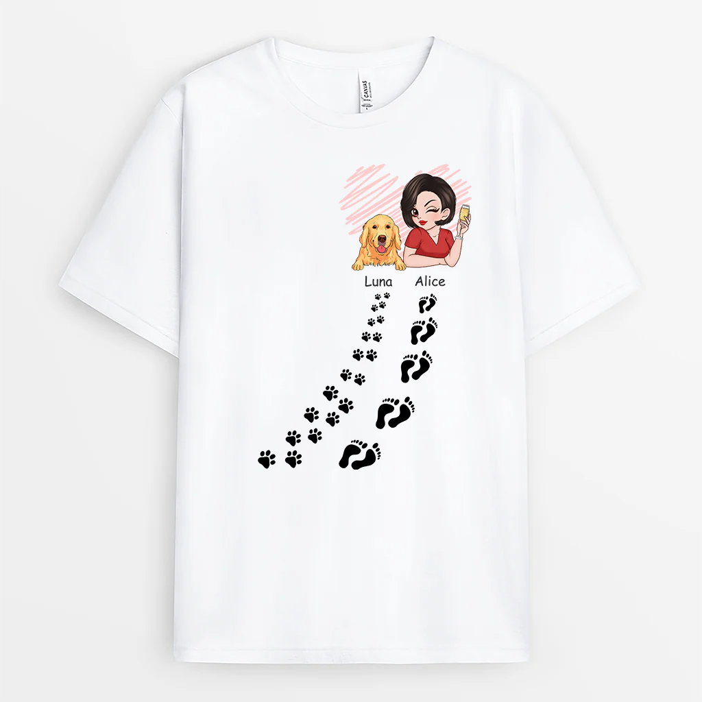 Tee Shirt Maman | Maman Chien Avec Chemin D'empreintes Personnalisé