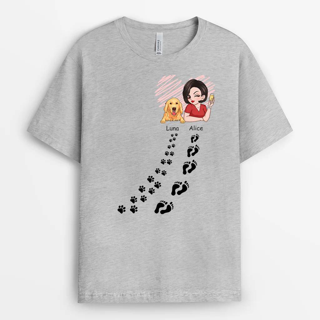 Tee Shirt Maman | Maman Chien Avec Chemin D'empreintes Personnalisé - Image 2