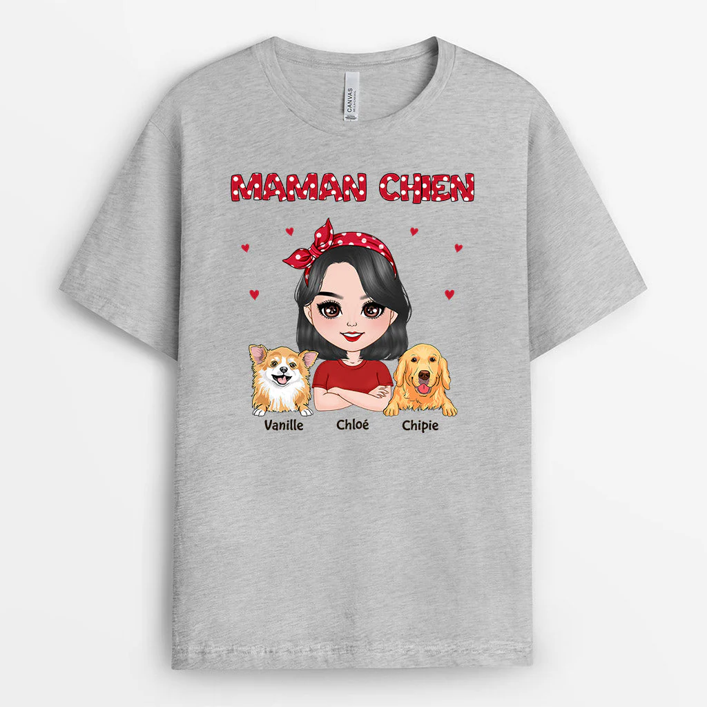 T-shirt Personnalisé Maman - Maman Chien Bandeau Pois Rouge