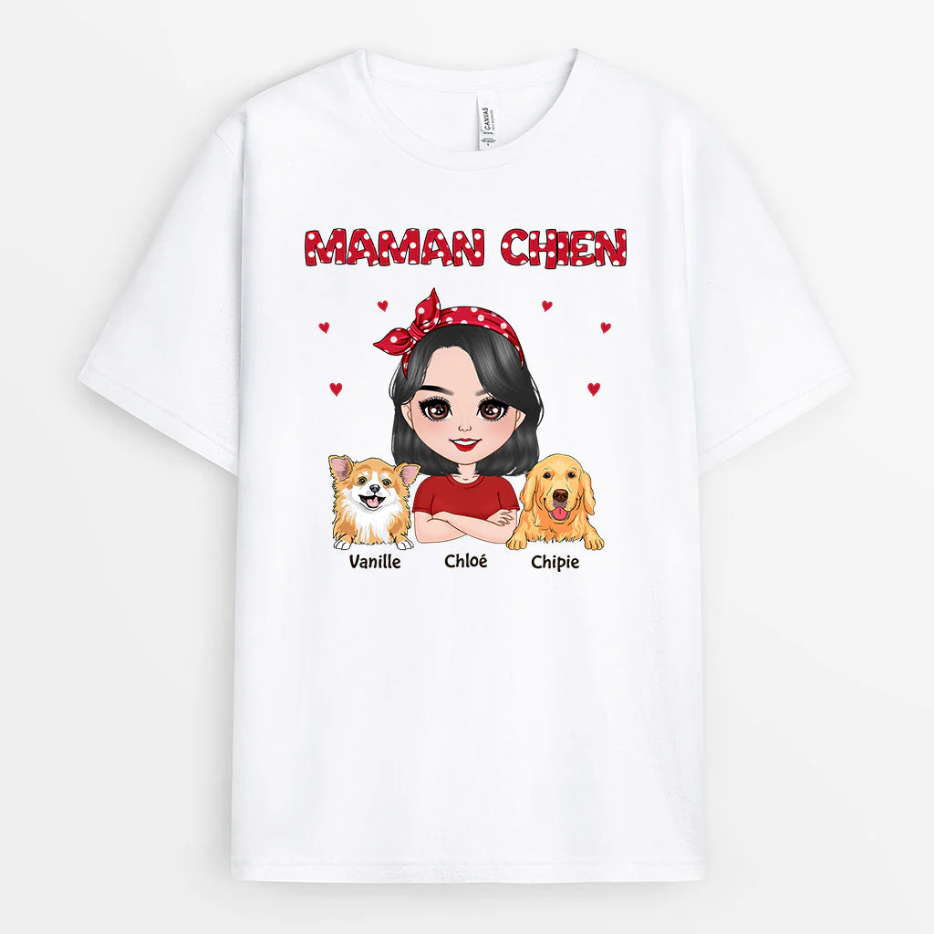 T-shirt Personnalisé Maman - Maman Chien Bandeau Pois Rouge - Image 2