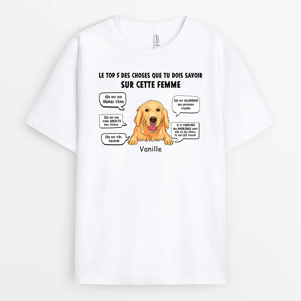 T-shirt Personnalisé Maman Chien - Les Top 5 Choses