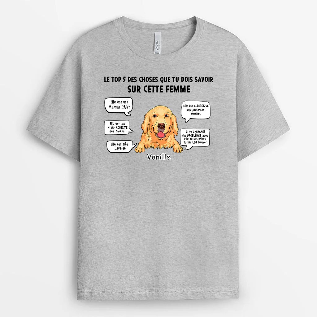 T-shirt Personnalisé Maman Chien - Les Top 5 Choses - Image 2