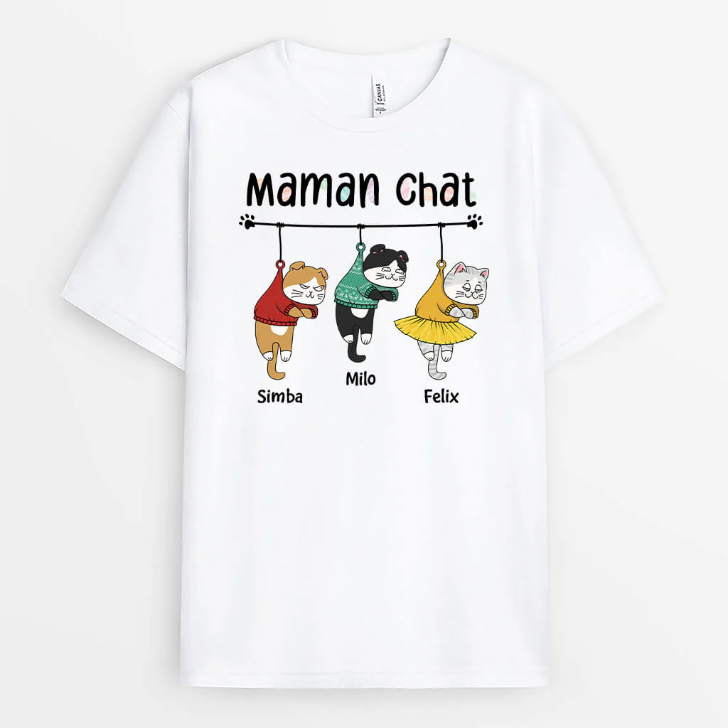 Tee Shirt Personnalisé - Maman Chat Accrochés Version Noel