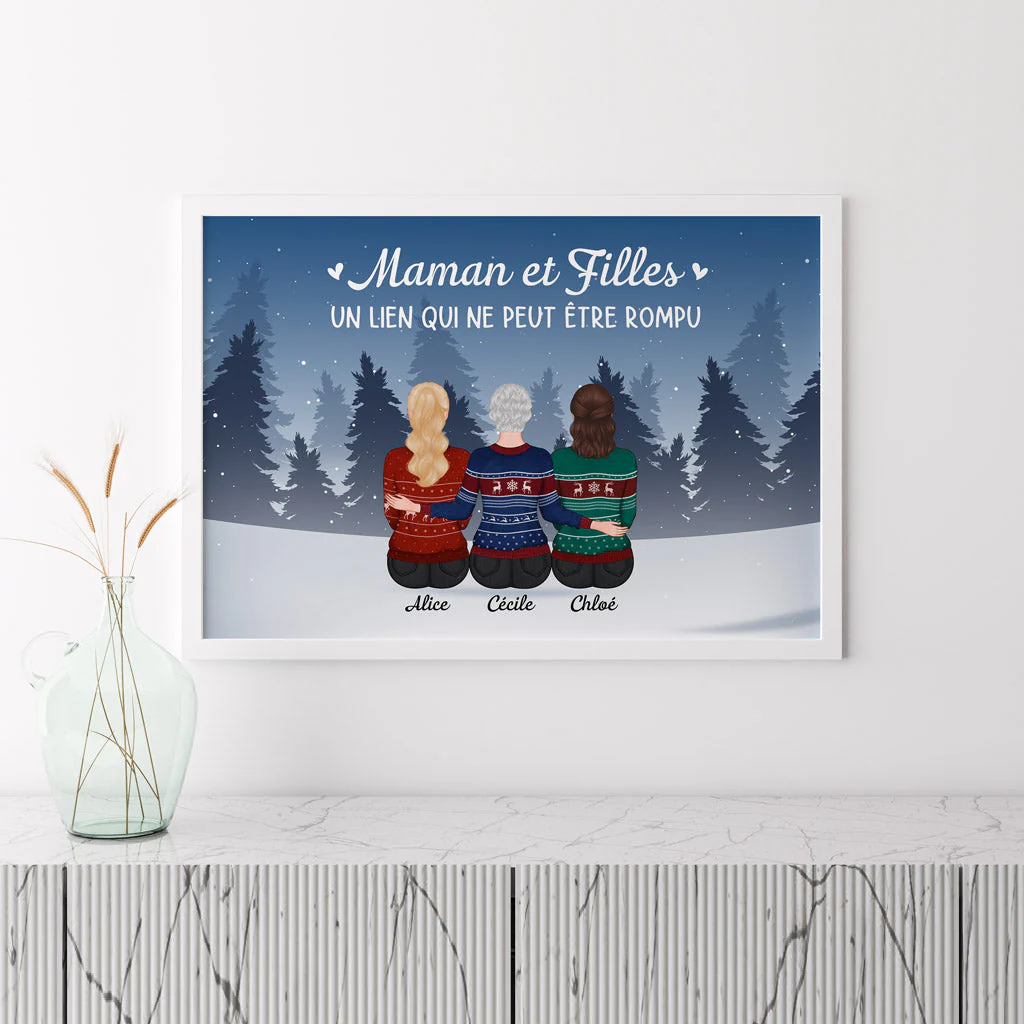 Cadeau de Noël Personnalisé Pas Cher - Poster Maman et Filles - Image 3