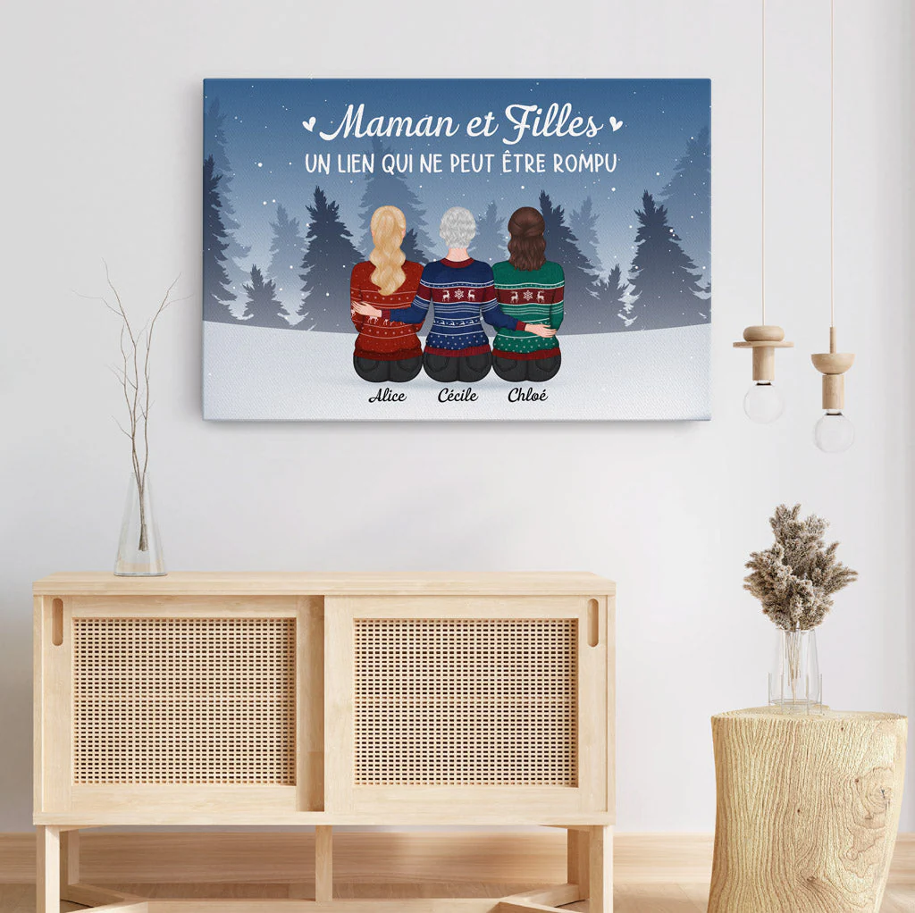 Cadeau De Noël Personnalisé Pas Cher – Toile Maman Et Filles - Image 3